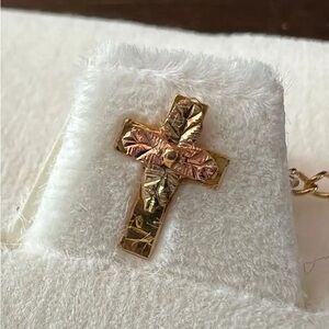 Elegant Black Hills Gold and Rose Gold Cross Tie Tack